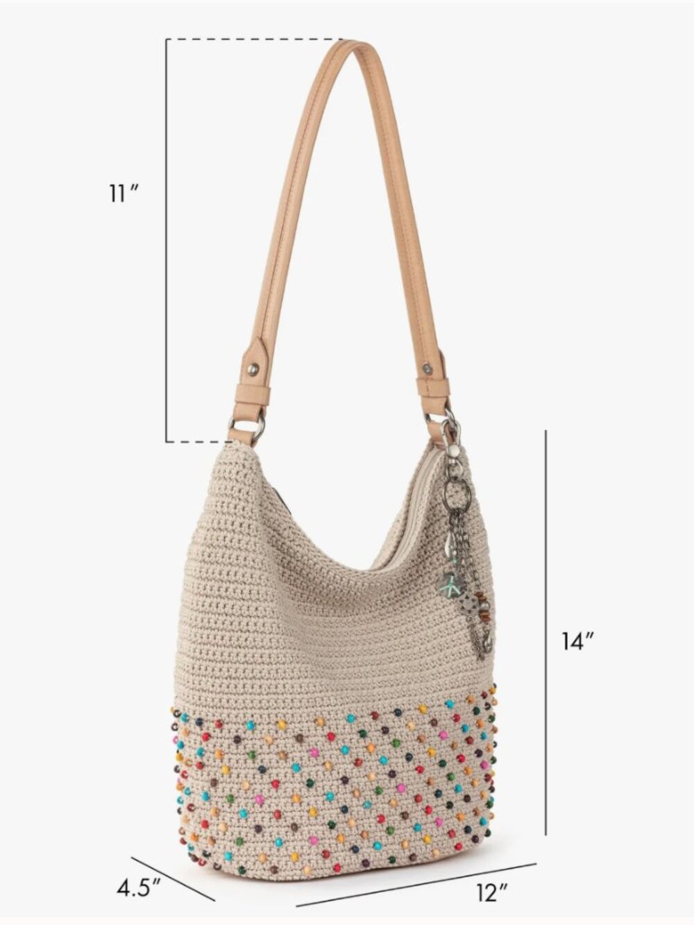 The Sak NWT Sequoia Hand Crochet Colorful Beaded Neutral Ecru Hobo Handbag - Picture 9 of 9